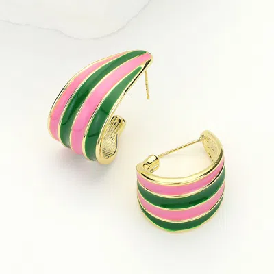 Fashnzfab 14k Gold Dipped Enamel Vibrant Wave Stripe Hoop Earrings In Multi