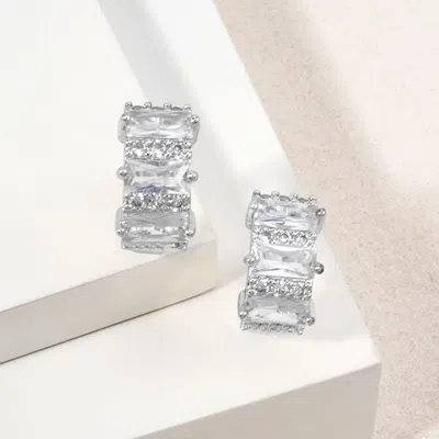 Fashnzfab 14k Gold Dipped Geometric Cz Baguette Huggie Hoop Earrings In Multi