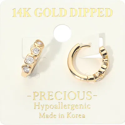 Fashnzfab 14k Gold Dipped Heart Cz Accent Mini Huggie Hoop Earrings