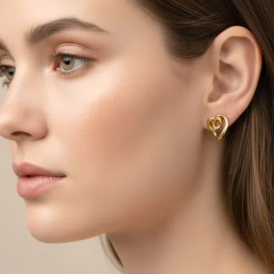 Fashnzfab 14k Gold Dipped Heart Knot Stud Earrings