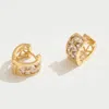 Fashnzfab 14k Gold Dipped Heart Shape Cz Stone Inlay Mini Huggie Hoop Earrings - Gold In Gold
