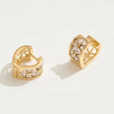 Fashnzfab 14k Gold Dipped Heart Shape Cz Stone Inlay Mini Huggie Hoop Earrings - Gold