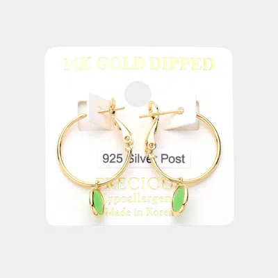Fashnzfab 14k Gold Dipped Hypoallergenic 925 Sterling Silver Post Oval Stone Pointed Mini Hoop Earrings - Gold In Brown