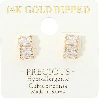 Fashnzfab 14k Gold Dipped Hypoallergenic Baguette Cz Mini Stud Earrings In Multi