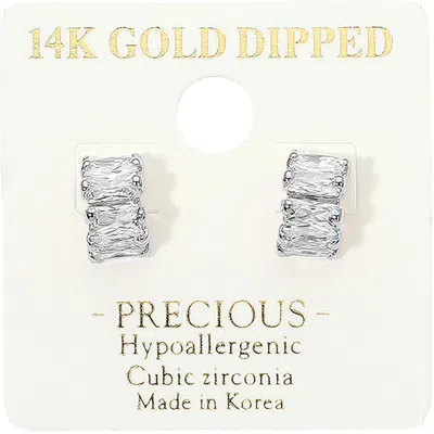 Fashnzfab 14k Gold Dipped Hypoallergenic Baguette Cz Mini Stud Earrings In Silver