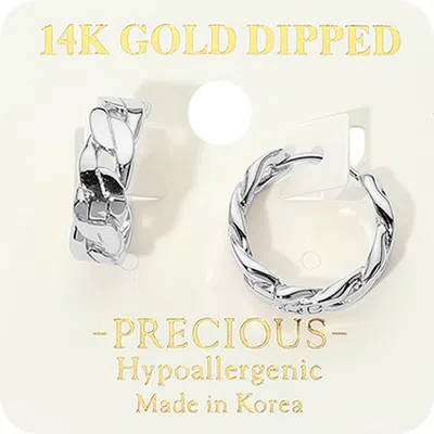 Fashnzfab 14k Gold Dipped Hypoallergenic Braided Huggie Hoop Earrings In Silver