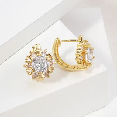 Fashnzfab 14k Gold Dipped Hypoallergenic Cz Cluster Huggie Earrings In Yellow