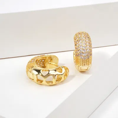 Fashnzfab 14k Gold Dipped Hypoallergenic Cz Pave Huggie Hoop Earrings