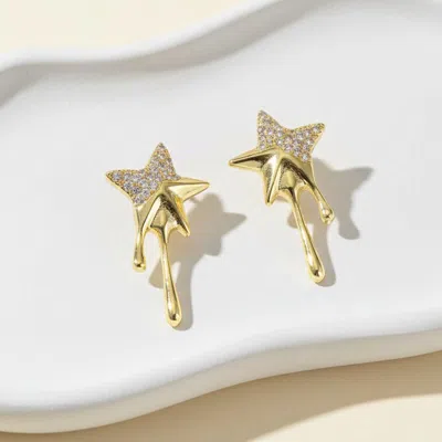 Fashnzfab 14k Gold Dipped Hypoallergenic Cz Pave Melting Star Stud Earrings In Silver