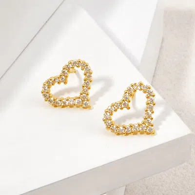 Fashnzfab 14k Gold Dipped Hypoallergenic Cz Pave Open Heart Stud Earrings In Multi