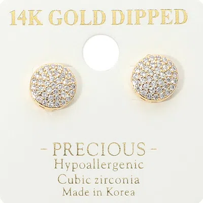Fashnzfab 14k Gold Dipped Hypoallergenic Cz Pave Round Stud Earrings In White