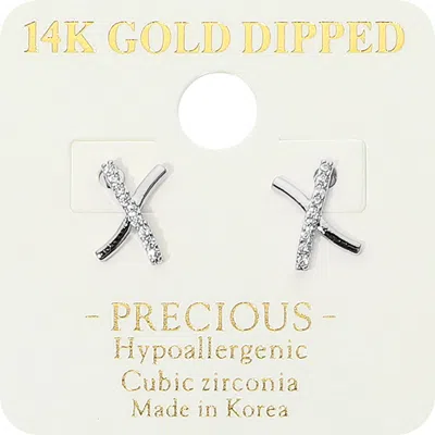 Fashnzfab 14k Gold Dipped Hypoallergenic Cz Pave X Stud Earrings In Silver
