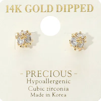 Fashnzfab 14k Gold Dipped Hypoallergenic Cz Stone Embellished Mini Cube Stud Earrings