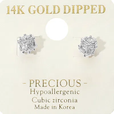 Fashnzfab 14k Gold Dipped Hypoallergenic Cz Stone Embellished Mini Cube Stud Earrings In Metallic