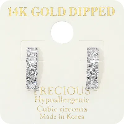 Fashnzfab 14k Gold Dipped Hypoallergenic Cz Stone Half Mini Hoop Earrings In Transparent