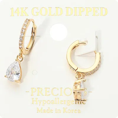 Fashnzfab 14k Gold Dipped Hypoallergenic Cz Teardrop Cluster Drop Huggie Hoop Earrings