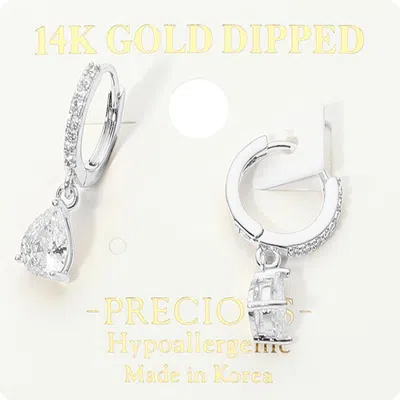 Fashnzfab 14k Gold Dipped Hypoallergenic Cz Teardrop Cluster Drop Huggie Hoop Earrings In Metallic