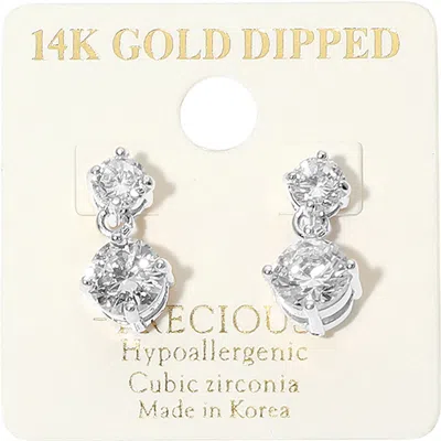 Fashnzfab 14k Gold Dipped Hypoallergenic Double Cz Stone Cluster Link Drop Earrings In Silver