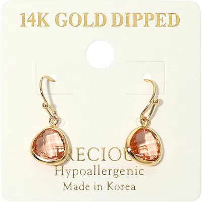Fashnzfab 14k Gold Dipped Hypoallergenic Faceted Teardrop Stone Drop Earrings In Pink