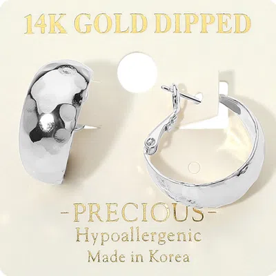 Fashnzfab 14k Gold Dipped Hypoallergenic Hammered Hoop Earrings - Rhodium In White