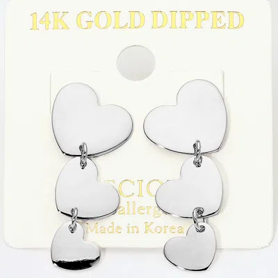 Fashnzfab 14k Gold Dipped Hypoallergenic Heart Plate Link Drop Earrings In Silver