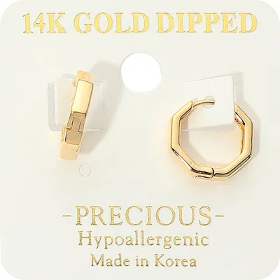 Fashnzfab 14k Gold Dipped Hypoallergenic Mini Hexagone Huggie Hoop Earrings