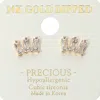 Fashnzfab 14k Gold Dipped Hypoallergenic Mini Triple Geometric Cz Stone Cluster Stud Earrings In Gold