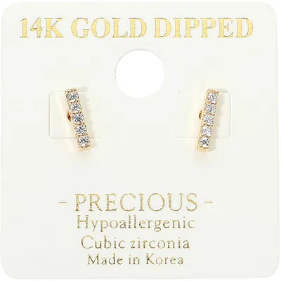 Fashnzfab 14k Gold Dipped Hypoallergenic Minimalist Cz Pave Bar Mini Stud Earrings