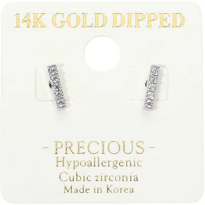 Fashnzfab 14k Gold Dipped Hypoallergenic Minimalist Cz Pave Bar Mini Stud Earrings In Gray
