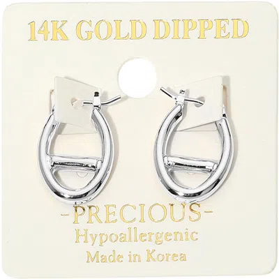 Fashnzfab 14k Gold Dipped Hypoallergenic Oval Pin Catch Hoop Earrings In Silver