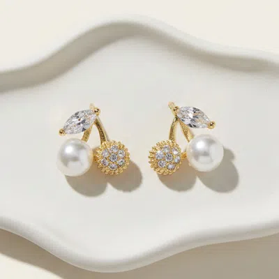 Fashnzfab 14k Gold Dipped Hypoallergenic Pearl Cz Cherry Stud Earrings In Silver