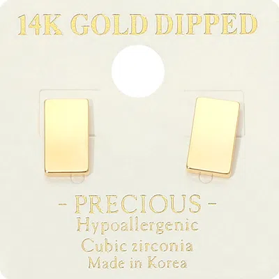 Fashnzfab 14k Gold Dipped Hypoallergenic Rectangular Plate Stud Earrings - Gold