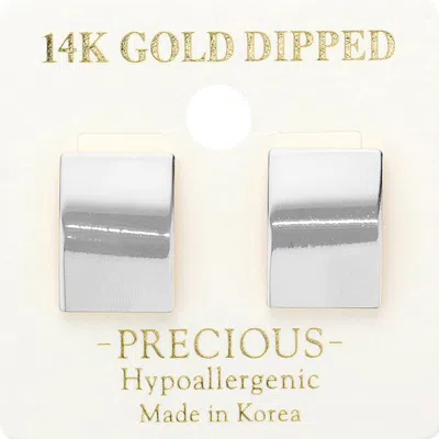 Fashnzfab 14k Gold Dipped Hypoallergenic Rectangular Plate Stud Earrings - Rhodium In White