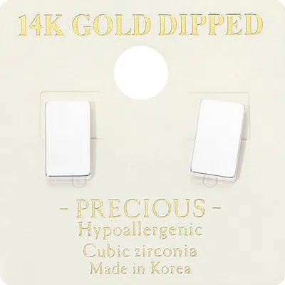 Fashnzfab 14k Gold Dipped Hypoallergenic Rectangular Plate Stud Earrings - Rhodium In White