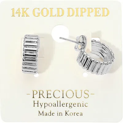 Fashnzfab 14k Gold Dipped Hypoallergenic Ribbed Mini Hoop Earrings In Silver