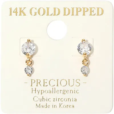 Fashnzfab 14k Gold Dipped Hypoallergenic Round Cz Stone Link Drop Earrings