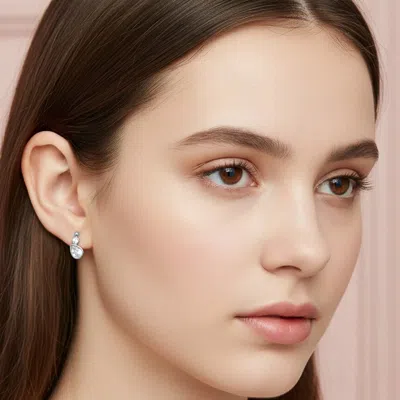 Fashnzfab 14k Gold Dipped Hypoallergenic Round Teardrop Cz Bezel Drop Stud Earrings In Metallic