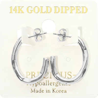 Fashnzfab 14k Gold Dipped Hypoallergenic Sculpted Open Oval Hoop Earrings In Silver