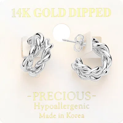 Fashnzfab 14k Gold Dipped Hypoallergenic Split Breaded Metal Hoop Earrings In Silver