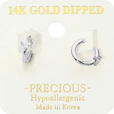 Fashnzfab 14k Gold Dipped Hypoallergenic Square Cz Accent Huggie Hoop Earrings In Silver