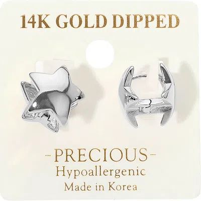 Fashnzfab 14k Gold Dipped Hypoallergenic Star Huggie Earrings In Silver