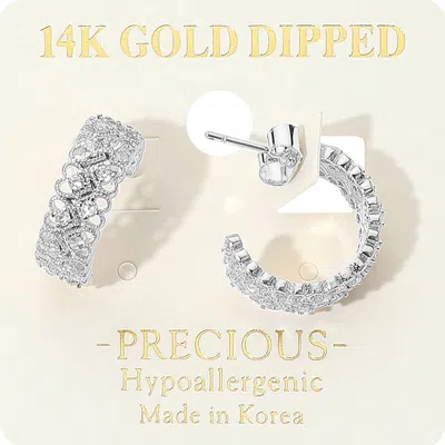 Fashnzfab 14k Gold Dipped Hypoallergenic Stone Embellished Open Heart Hoop Earrings In Multi