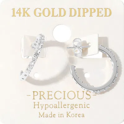Fashnzfab 14k Gold Dipped Hypoallergenic Stone Paved Mini Hoop Earrings - Rhodium In Multi