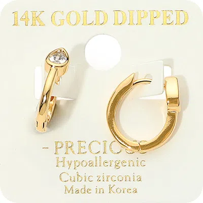 Fashnzfab 14k Gold Dipped Hypoallergenic Teardrop Cz Bezel Accent Huggie Hoop Earrings