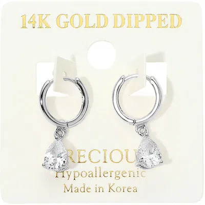 Fashnzfab 14k Gold Dipped Hypoallergenic Teardrop Cz Charm Drop Mini Huggie Hoop Earrings In Metallic