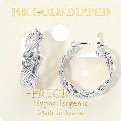 Fashnzfab 14k Gold Dipped Hypoallergenic Textured Braided Hoop Earrings - Rhodium In Metallic