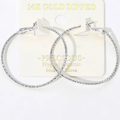 Fashnzfab 14k Gold Dipped Hypoallergenic Textured Hoop Earrings - Rhodium In Metallic