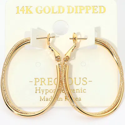 Fashnzfab 14k Gold Dipped Hypoallergenic Textured Oval Hoop Earrings