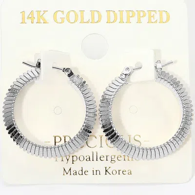 Fashnzfab 14k Gold Dipped Hypoallergenic Textured Pin Catch Hoop Earrings In Silver