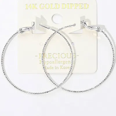 Fashnzfab 14k Gold Dipped Hypoallergenic Textured Skinny Hoop Earrings - Rhodium In Metallic